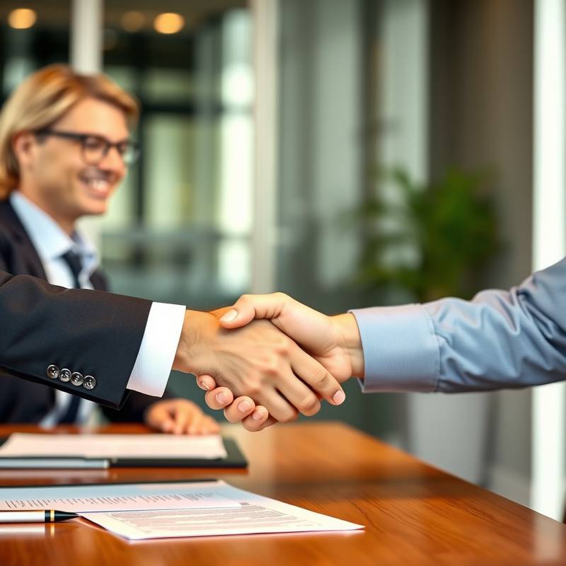Imagen de un apretón de manos entre un empleado y un empleador, simbolizando un acuerdo laboral.