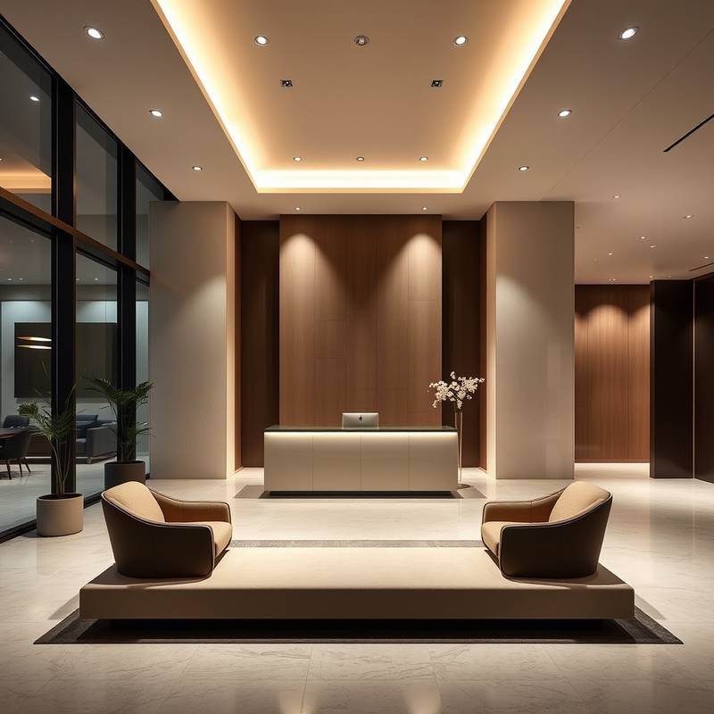 Recepción elegante de la oficina de Robles & Asociados en Barcelona con diseño minimalista.
